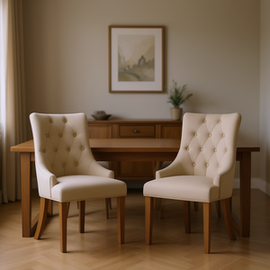 Juego de 2 sillas de comedor Tan Tufted de madera maciza con respaldo de ala y clavos decorativos - Product Image 2