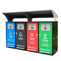 Contenedor de Basura para Exteriores con Doble Clasificación, para Zonas Comunitarias y Paisajísticas, 240L, de Plástico con Tapa de Acero Inoxidable, Cuatro Compartimentos