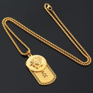 Collar de moneda griega de Hip Hop, placa de identificación de perro <span class=keywords><strong>militar</strong></span> de acero inoxidable chapado en oro de 18 quilates, joyería urbana Unisex - Product Image 2