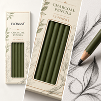 Ensemble de crayons à charbon FLOWood, 12 pièces, crayons à charbon en bois professionnels pour le dessin, le ombrage, la peinture artistique