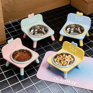 Bol pour chat en acier inoxydable, bol pour chien, petit bol à eau pour chien, bol à nourriture, bol pour animaux de compagnie surélevé anti-renversement intégré - Product Image 2