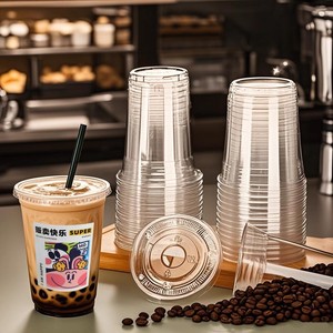 Vasos Desechables para Té <span class=keywords><strong>con</strong></span> Leche <span class=keywords><strong>con</strong></span> Tapas <span class=keywords><strong>y</strong></span> Pajitas, Aptos para Microondas, 10 por Caja - para Venta Ambulante de Café, Té de Limón <span class=keywords><strong>y</strong></span> Jugos - Product Image 1