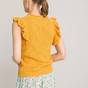 HDLA22027 Cotton Mix <strong>Jumper</strong>/Sweater with Short Ruffled Sleeves and Crew Neck with Rolled Edging - Product Image 3