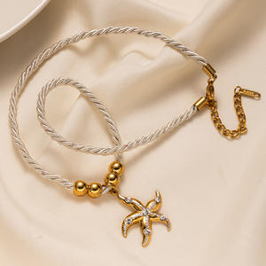 Collares de Cuerda con Temática del Océano para Mujer de Acero Inoxidable Chapado en Oro de 18K, Joyería Boho de Playa con Dije de Sol, Estrella de Mar y Concha - Product Image 4