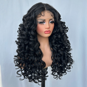 Perruques synthétiques de haute qualité à <span class=keywords><strong>cheveux</strong></span> longs bouclés, vente en gros, perruques synthétiques à dentelle HD résistantes à la chaleur, ondulées et bouclées - Product Image 3