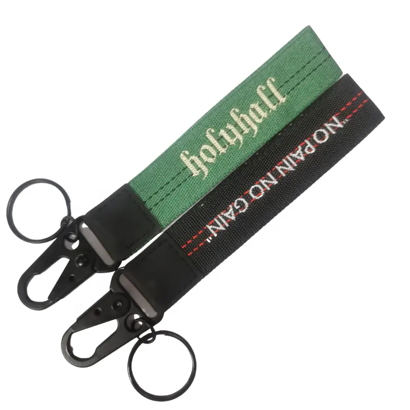 New product polyester Keychain Lanyard custom logo short key chain strap with Carabiner and Split Ring