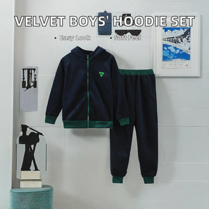 Ensemble de vêtements décontractés en velours doré pour garçons, automne-hiver, deux pièces avec sweat à capuche et pantalon long - Product Image 2