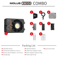 ZHIYUN MOLUS X100 Combo 100W COB LED Light, éclairage photo/vidéo portable pour photographie en extérieur, lampe de poche