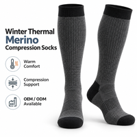 Chaussettes de compression thermiques en laine mérinos personnalisées pour l'hiver, 15-20 mmHg, chaussettes chaudes en laine, hauteur genou, fabricant OEM, marque privée