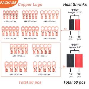 Connecteurs rapides en cuivre, 100 pièces, norme américaine AWG, bornes à sertir, connecteurs de fils métalliques à borne ronde - Product Image 2