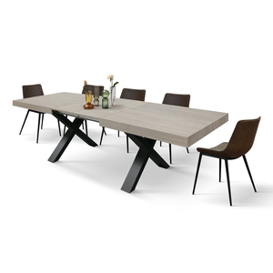 Mesa de Comedor Extensible Sofia 160-240 cm, Tablero de Olmo Perlado, Patas Negras en X, Uso Interno - Product Image 4