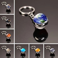 Porte-clés en métal en gros, globe terrestre, boule de verre double face, lune, système solaire, galaxie, nébuleuse, forme Terre, Mars, Saturne
