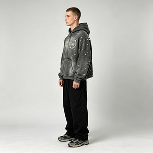 Men's sets Hooded <b>Sweatshirt</b> Set Printed French Terry Casual Autumn Wear <b>White</b> Gray with Silver Flame Pattern 500gsm - Product Image 6