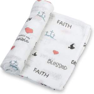 100% coton mousseline 2 couches bébé couverture Premium doux Durable blanc foi béni religieux impression nouveau-né Swaddle couverture - Product Image 1
