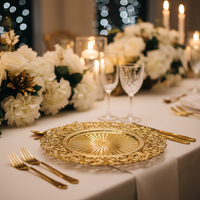 Assiettes de présentation rondes de luxe modernes en plastique doré sculpté, style européen, pour mariage, décoration et sous-plats occidentaux