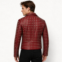 Blouson de motard personnalisé pour homme en cuir véritable bordeaux, entièrement clouté, avec broderie de patchs, style punk, vêtement d'extérieur pour moto, fabricant OEM