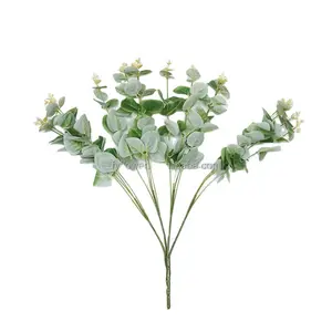 Fuyuan 3D printing new product silk plants artificial 16 heads eucalyptus bush gray green decorative leaf for Christmas funeral