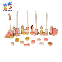 Ensemble de train à bougies d'anniversaire en bois avec figurines d'animaux, blocs numériques et locomotive rose, jeu éducatif Montessori W04A649E