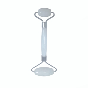 Rouleau facial double tête en jade blanc naturel avec manche en résine courbé, outil de soin de la peau - Product Image 2