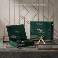 Boîte rigide de luxe personnalisée en velours vert foncé avec logo en feuille d'or et ruban pour emballage de montres connectées, écouteurs et bijoux – Vente en gros