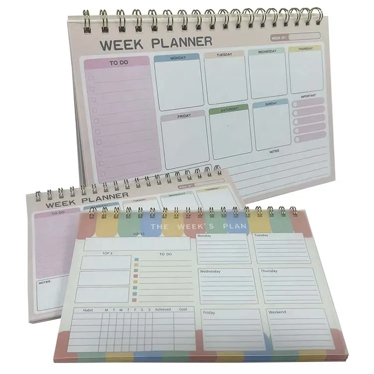 2024 2025 customized design print spiral weekly monthly yearly calendar planner tear off screw top planners note pads printing