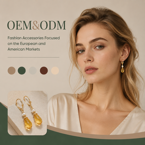 ต่างหูแบบห้อยประดับมุกและซิทรินรูปหยดน้ำชุบทอง 14K ยี่ห้อ Ear Enlace OEM ODM สไตล์วินเทจสำหรับผู้หญิง - Product Image 1