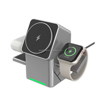Cargador Inalámbrico 3 en 1 Plegable Personalizable de 15W, Soporte para Teléfono con Función POP-up para iPhone, Reloj y AirPods - Soporte Magnético