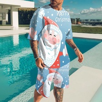 Nouvelle saison 100% polyester impression t-shirt shorts deux pièces costumes hommes ensembles de noël