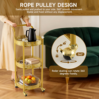 Étagère de rangement multifonctionnelle à 3 niveaux en métal, à pousser à la main, pour l'organisation de la maison, de la cuisine et du bureau, et chariot utilitaire roulant