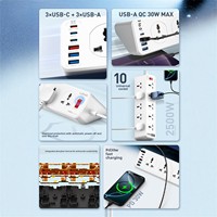 Stop Kontak Multifungsi Anti Anak dengan 10 Stop Kontak, Material PC Tahan Api, Arus Terbatas 10A