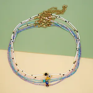 Jc colar de cristal colar, pingente colorido artesanal, olho evaculado, colar de pérolas, gargantilha