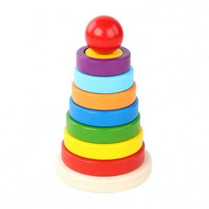 Jouets éducatifs interactifs pour bébés, tour de jeu en bois, jouet d'empilage arc-en-ciel, anneaux à empiler - Product Image 6