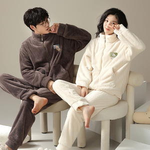 Pijamas para Parejas, Forradas de Felpa, Gruesas, de Felpa de Coral, Ropa de Casa, Primavera y Otoño para Mujer, Traje de Abrigo para Hombre Adolescente - Product Image 2