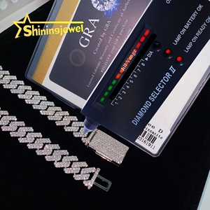 Guangzhou Shining Shiny <strong>Guarantee</strong> 13mm 2 Row VVS Moissanite Cuban <strong>Chain</strong> 925 Sterling Silver Gold Plated Hip Hop Cuban Link <strong>Chain</strong> - Product Image 2