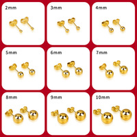 Caliente 3mm 5mm 8mm 10mm inoxidable bola redonda Simple cuenta Stud pendiente 18K oro PVD plateado No se oxida impermeable al por mayor precio barato