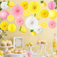 22 Piezas de Decoración para Fiesta de Verano con Temática de Limón, Abanicos de Papel Amarillos y Rosas Colgantes, Pompones, Faroles, Decoración Italiana para el Hogar, Jardín, Interiores y Exteriores