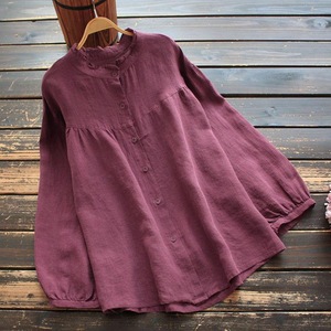 新しいプラスサイズの女性服ファッション無地長袖チュニックトップスイスラム教徒の女性カジュアルシャツルーズプリーツフリルブラウス - Product Image 4