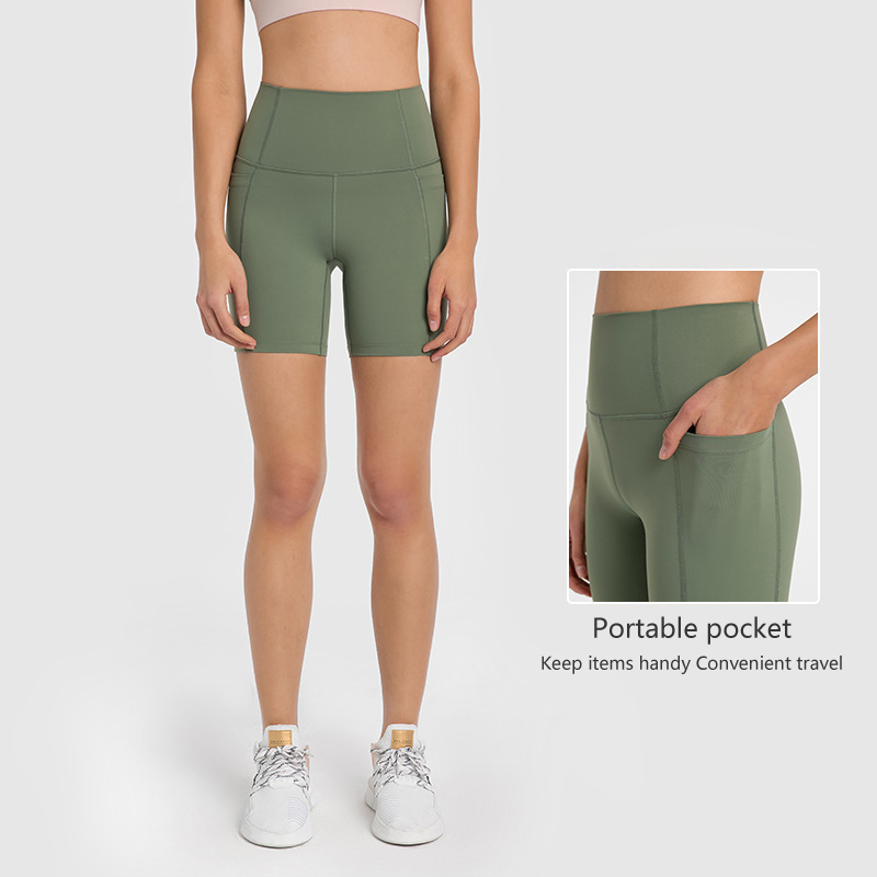 DTLDK178 High Quality Women's Fitness Running Yoga Shorts for Butter Soft Waist Leggings Elastic Closure Side Pockets