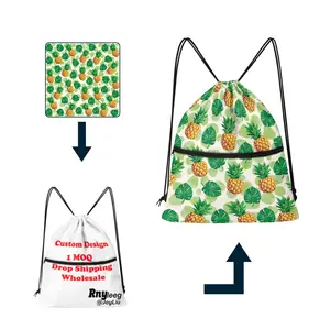 Sports Gym Storage Bag Print On Demand Fashion Drawstring Bags Wholesale Custom Polyester Haiti Flag With Polynesian Backpack