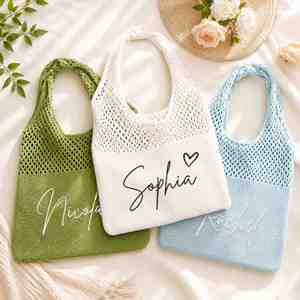 Bolso de Playa de Crochet, Bolso Grande Personalizado con Nombre, Bolso de Hombro Tejido a Mano para Verano, Vacaciones, Compras, para Mujer - Product Image 1