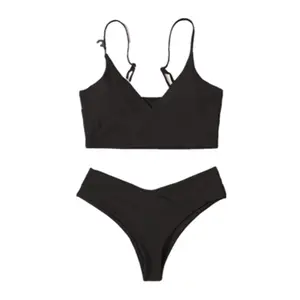 Bikini européen et américain, maillot de bain couleur unie, ensemble deux pièces, culotte taille haute, pour femmes, vêtements de plage, nouvelle collection 2021