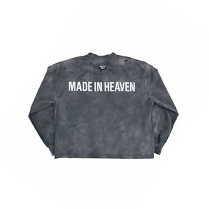 QYOURECLO, хлопковая негабаритная укороченная футболка большого размера с принтом экрана, с длинным рукавом, винтажная кислотная стирка, потертая Мужская футболка - Product Image 3