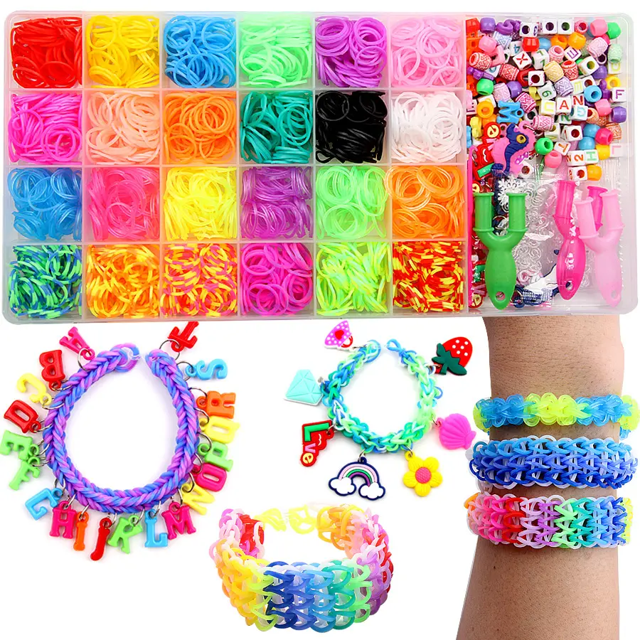 25 grilles arc-en-ciel élastique bracelet jouet tissé pour enfants arc-en-ciel élastique métier à tisser ensemble d'élastiques