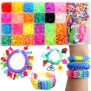 25-grid-regenbogen-gummiband kinder gewebt-spielzeug-armband regenbogen-gummiband tischbau gummibänder-set