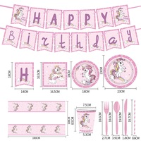 Assiettes, gobelets, serviettes, nappe et bannière jetables sur le thème de la licorne rose pour fête d'anniversaire – Fournitures de table