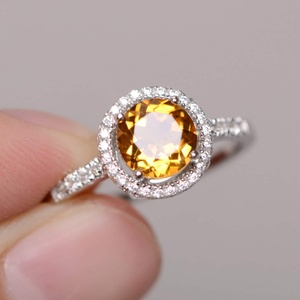 Bague en argent sterling 925 avec pierre de naissance citrine, diamant et bande de citrine, pour homme, pierre de naissance de novembre - Product Image 2