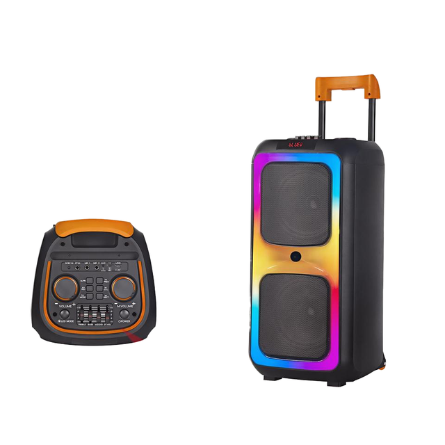 NDR-1097 Dual 8 Inch Trolley Speaker with RGB Bass Sound for Home Outdoor Parties & Stage Includes Auxiliary Box Plastic Battery