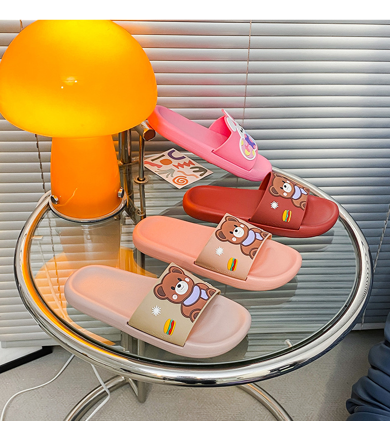 Women Home Indoor Shoes Bathroom Non-slip Anti-odor PVC Slides Slippers Flat Bear Slippers