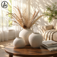 ARM LVG Wabi Sabi Dekorasi Seni Rustic Matte White Glaze Pot Keramik Bulat dari Porselen Wadah Tanaman Vas Bunga.