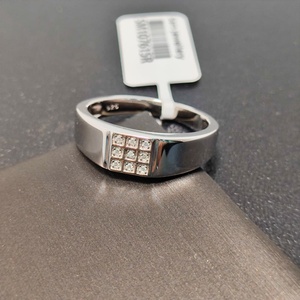 Anello da Uomo a Fascia Larga in Argento Sterling S925 con Griglia Quadrata e Pietre CZ, Anello da Cerimonia e Business per Gentiluomini - Product Image 5